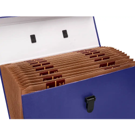 Liderpapel Maletín con Fuelle y Asa, Cartón Forrado, 19 Departamentos, 255x390x120 mm, Color Azul