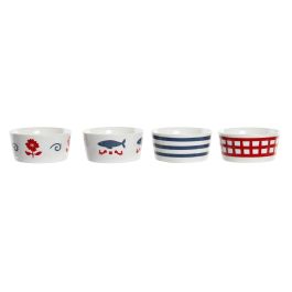 DKD Home Decor Set Casitas Aperitivo 5 Piezas Gres Bambú Azul Rojo Blanco Natural Mediterráneo Apto Lavavajillas 19.7x19.7x1 cm
