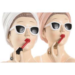 DKD Home Decor Figura Moderna de Resina Blanca y Rosa (2 Unidades) 15 x 27 x 15.5 cm Decoración Hogar
