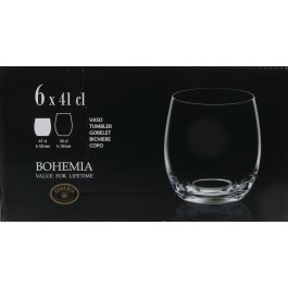 Bohemia Set de 6 Vasos de Cristal, Colección Clara, 410 cc (4 Cajas)