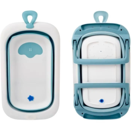 Thermobaby Bañera Plegable BALNÉA THE3023191486603 Compacta Tapón de Drenaje Azul Hasta 18 Meses