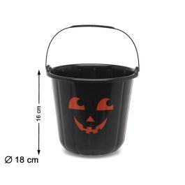 Cubo Calabaza Negro De 16 X 18 cm Con Cara Sonriente - Perfecto para Halloween y Decoración Temática Precio: 0.99000022. SKU: B14LDM5CED