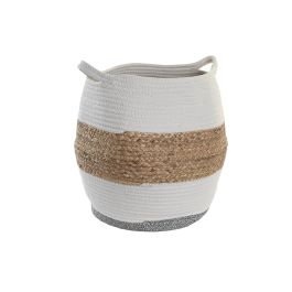 DKD Home Decor Cesta de Almacenamiento Hecha a Mano de Fibra y Algodón Blanco Natural 30 Ancho x 30 Largo x 40 Alto cm