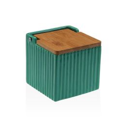 Salero Cuadrado Verde Rayas Versa 11 cm - Bambú, Dolomita (4 Unidades)