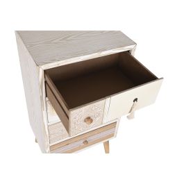 DKD Home Decor Cajonera Boho de 4 Cajones, Abeto y Algodón, Colores Blanco y Natural, 48 cm Ancho x 35 cm Fondo x 89 cm Alto