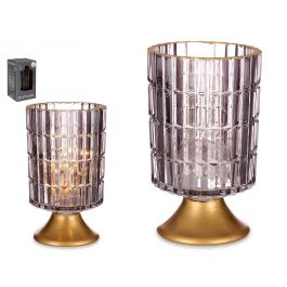 Farol LED Pie Metal Antracita Giftdecor 10.7x18x10.7 cm, Gris/Oro, Vidrio, 2AA + 12LED (6 Unidades) Precio: 67.99000043. SKU: S3611487