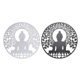 DKD Home Decor Decoración Pared Oriental Buda Metal Negro Blanco 60x60 cm Set 2 Unidades