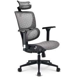 Sharkoon C40M Silla de Oficina Ergonómica OfficePal, Asiento Malla y Respaldo Rejilla Gris, Reposacabezas y Reposabrazos 4D, 150kg