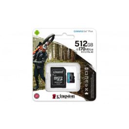 Kingston SDCG3/512GB Tarjeta Memoria CANVAS Go! Plus 512GB microSD 170MB/s U3 V30 A2 4K UHD Adaptador para Cámaras Acción, Drones, Android Kingston SDCG3/512GB Tarjeta Memoria CANVAS Go! Plus 512GB microSD 170MB/s U3 V30 A2 4K UHD Adaptador para Cámaras Acción, Drones, Android