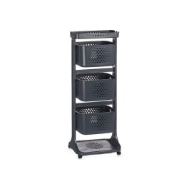 Kinvara Verdulero Plástico 3 Alturas con Ruedas, Color Antracita, 33x11.2x42 cm