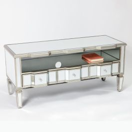 DKD Home Decor Mueble TV Glam con 3 Cajones Plateado, de Espejo y MDF, 112 cm Ancho x 45 cm Fondo x 50 cm Alto
