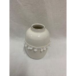 DKD Home Decor Jarrón Boho Blanco Gres Algodón Pompon Colección Kb Etnico 2 (2 Unidades) 10.3 x 14.5 x 10.3 cm Precio: 10.50000006. SKU: B1JEC74599