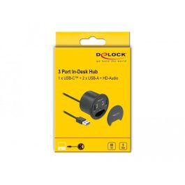 DeLOCK Concentrador In-Desk 3 Puertos USB-C y 2 USB Tipo-A con Audio HD, Negro