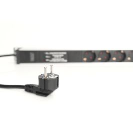 Digitus Regleta de enchufes 7 tomas de tierra, perfil de aluminio, cable de 2m, tipo F, protección sobrevoltaje