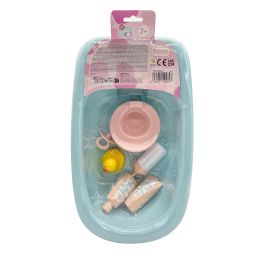Tachan T00989 Bañera Azul para Muñecos con 7 Accesorios: Biberón, Gel, Patito y Chupete. Juego de Imitación +2 Años.