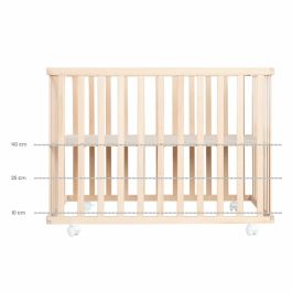 Roba Jumbotwins Parque para bebés de madera maciza natural, altura ajustable 3 niveles, con ruedas con freno, tapete patrón elefante incluido