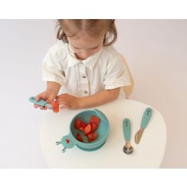 KioKids Set Cubiertos Infantiles Acero Inoxidable Y Silicona Verde Salvia +6 Meses