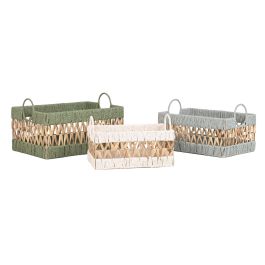DKD Home Decor Cesta Tropical Fibra Verde Blanco Rosa Natural 43x30x26 cm Set de 3 (2 Unidades)