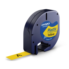 Dymo 91202 Cinta Rotuladora Letratag, Negro Sobre Amarillo, 12 mm x 4 m, Plástico