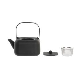 DKD Home Decor Tetera Oriental 1.2L Hierro Colado Inox Negro Blanco Pack 2 Unidades