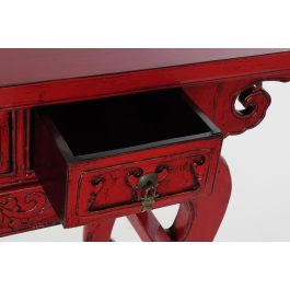 DKD Home Decor Consola Oriental de Olmo y Metal Color Rojo con 3 Cajones Mueble Auxiliar 135 cm Ancho x 89 cm Alto x 37 cm Fondo