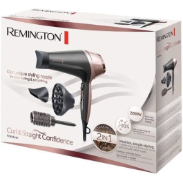 Remington D5706 Secador de Pelo Iónico Curl Confidence 2200W, Cepillo 45mm, Cerámica, Ligero y Silencioso