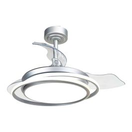 Cristalrecord Antila Mini XS Ventilador de Techo LED 3CCT Plata Ø55cm con Aspas Retráctiles, Motor DC, Invierno/Verano, 3000lm