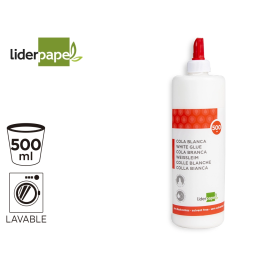 Liderpapel Pegamento Cola Blanca Lavable 500 ml Bote Ideal Manualidades y Hogar