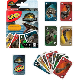 UNO Juego de Cartas Jurassic World Rebirth JFT28 Mattel Games Español Inglés Francés Alemán Portugués