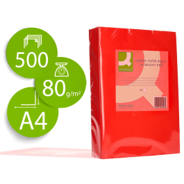 Q-connect Papel Color Din A4 80gr Rojo Intenso Paquete 500 Hojas