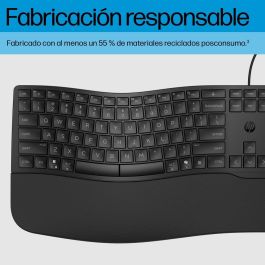 HP 485 Comfort Teclado Ergonómico USB Español con Reposamuñecas, Teclado Numérico y Resistente a Salpicaduras Negro HP 485 Comfort Teclado Ergonómico USB Español con Reposamuñecas, Teclado Numérico y Resistente a Salpicaduras Negro