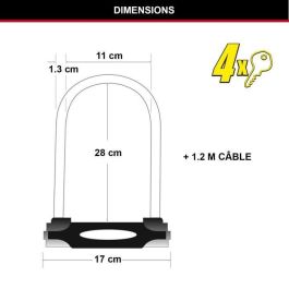 Master Lock Candado en U para Bicicleta con Cable y Llave Modelo XL, Certificado Secure Gold, Acero Cementado, Doble Bloqueo, Cable 1.20m