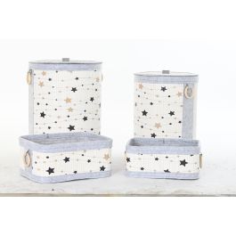DKD Home Decor Cesta de Bambú y Fieltro Set de 4 con Estrellas, Blanco, Gris, Dorado, Negro 36 x 50 x 36 cm