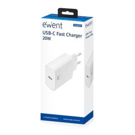 Ewent EW1320 Cargador Interior Blanco para Smartphone, Universal, 100-240V, 20W, USB Tipo C