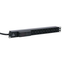 Lanview Regleta PDU Rack 19'' 1U, 10 tomas C13, 16A con Medidor AMP y Cable 3m, Enchufe Commando IEC 60309