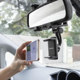 Innovagoods V0103557 Soporte Smartphone Universal para Espejo Retrovisor Coche 360° Rotación 270° Inclinación Antivibraciones Negro