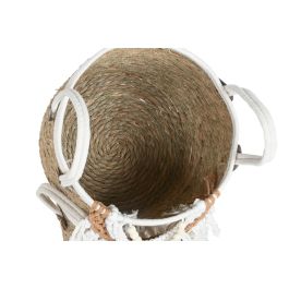 DKD Home Decor Cesta de Almacenamiento Boho Natural/Blanco de Fibra y Algodón 33x38x33 cm, Set de 3 Unidades