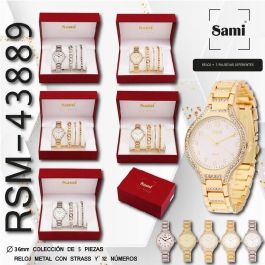 SAMI Reloj de Mujer con Correa Roja y Strass - Conjunto de 12 Nos + 3 Pulseras