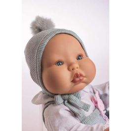 Berjuan Muñeca Chubby Baby de 50 cm, Cuerpo de Vinilo Articulado, con Pichi de Lana Gris - Juguete Infantil para +3 Años