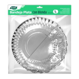 Bandeja redonda de plata con blonda Algon 30 cm (48 Unidades) Bandeja redonda de plata con blonda Algon 30 cm (48 Unidades)