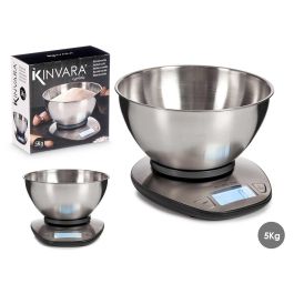 Kinvara Báscula Digital Cocina 5kg Acero Inoxidable con Cuenco Plata 21x13x23cm (Set de 6)