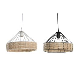 DKD Home Decor Lámpara de Techo Estilo Urban Negra y Blanca de Metal y Ratán para Bombilla E27 50W (2 Unidades) 35x35x22 cm
