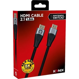 Konix Cable HDMI 2.1 para Nintendo Switch 2, Compatible con 4K y 8K, Nailon Trenzado, 1.8 m, Negro