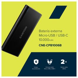 Canyon PB-106 Powerbank 10.000 mAh Negro Batería Externa