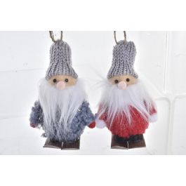 DKD Home Decor Surtido 12 Adornos Colgantes Navidad Alpina Noel Poliéster Rojo Gris Rosa Blanco 7x12x9 cm