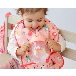 KioKids Taza de Aprendizaje Step 3 con Pajita Contrapesada, Asas, 300 ml Rosa - Antiacólicos, BPA Free, +6 meses