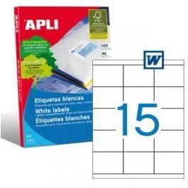 Apli Etiquetas Adhesivas 70x50,8 mm Blanco, 100 Hojas (1.500 Etiquetas) para Inkjet y Láser Precio: 17.89000004. SKU: S8400847