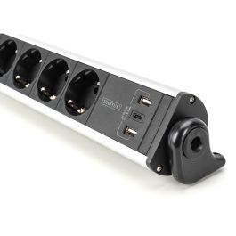 Digitus Regleta 6 Tomas con 2 USB-A, 1 USB-C y Interruptor - Negro/Plateado