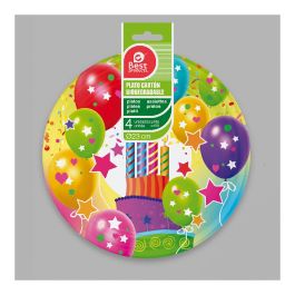 Bolsa con 4 platos de carton diseño globos y velas ø23cm