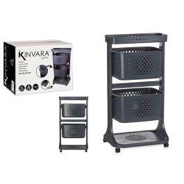 Kinvara Verdulero Plástico 2 Alturas con Ruedas, Color Antracita, Dimensiones 35x82x43 cm